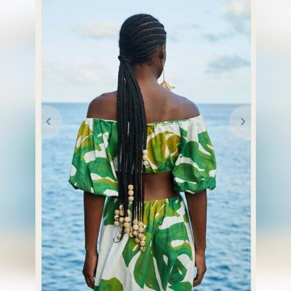 FARM RIO Linen Blend Monstera Midi Knot Dress - Picture 11 of 12